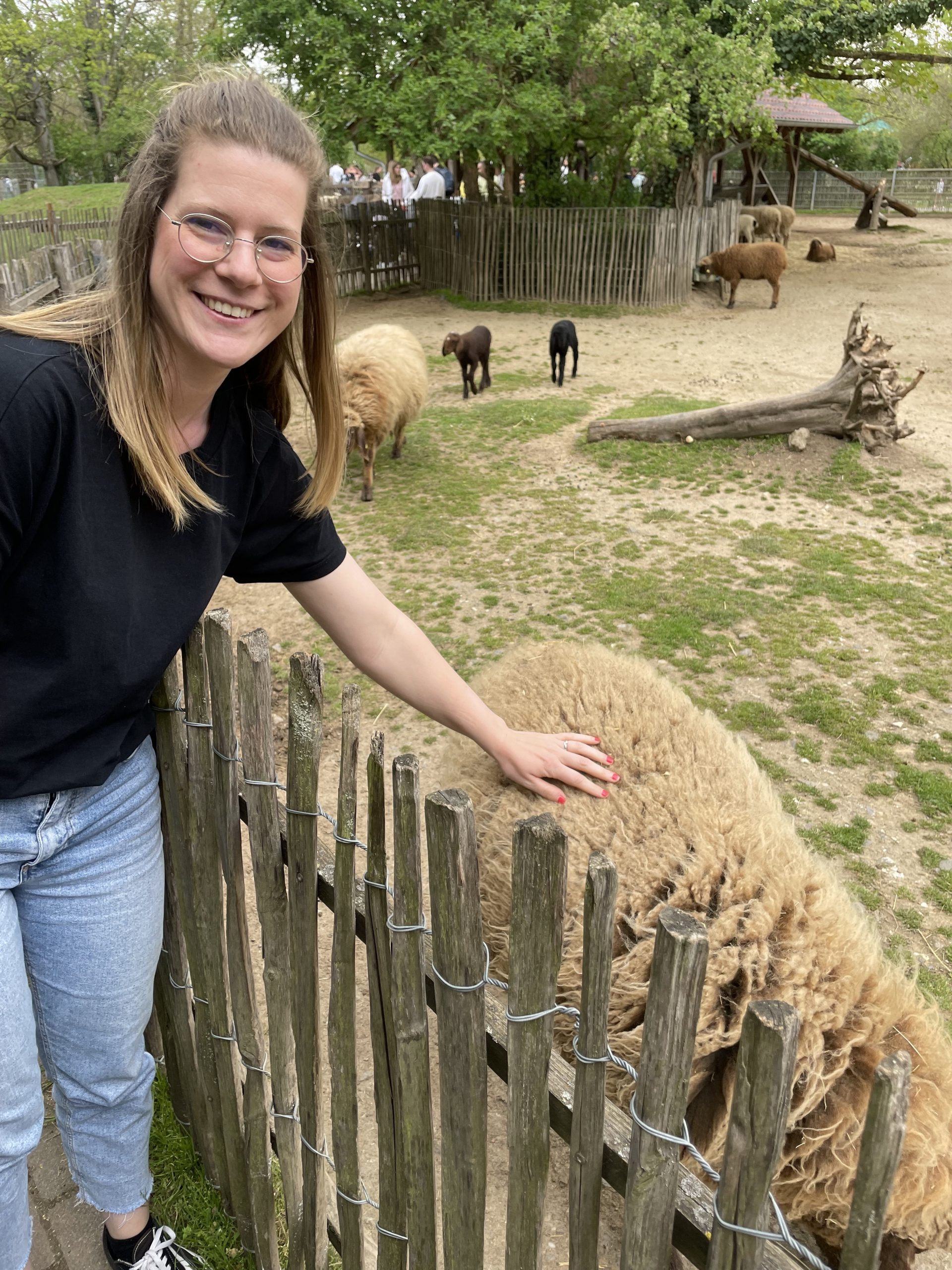Karen Blömer, streichelt ein Schaaf, Texterin für Website und Blog