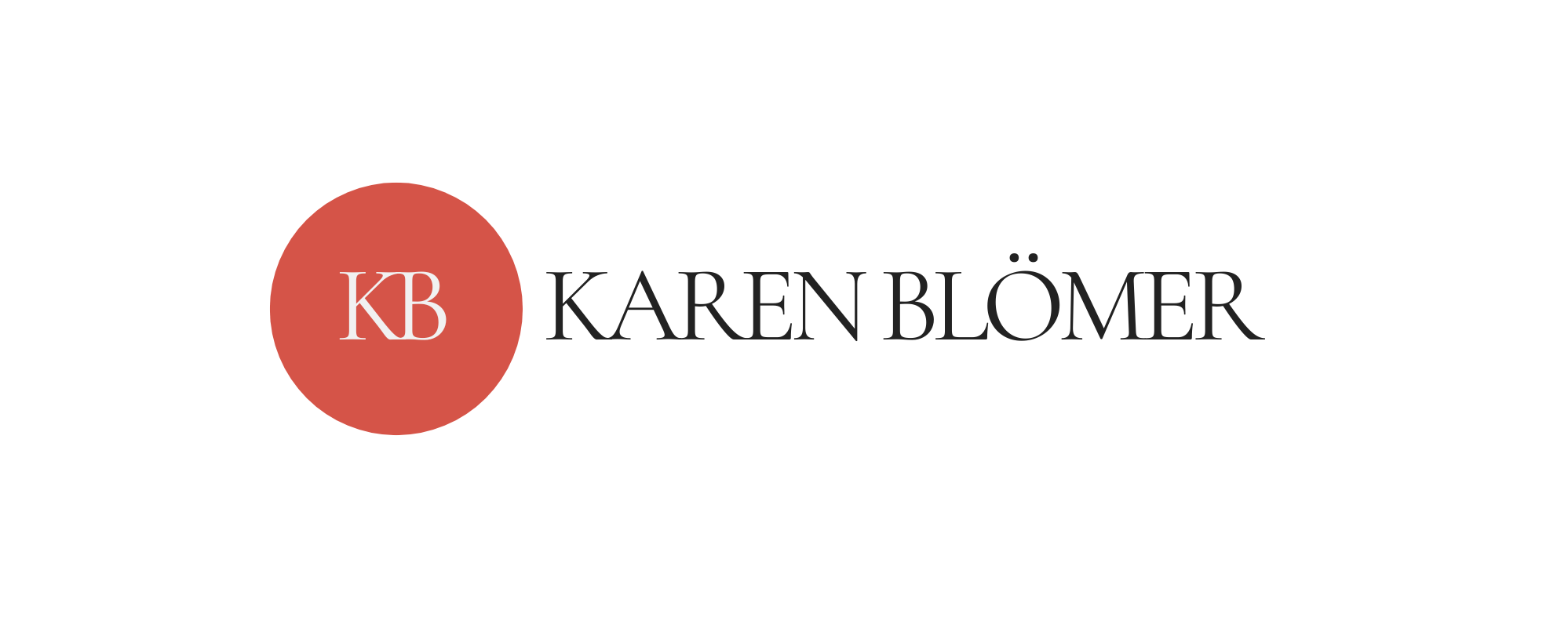 Logo: Karen Blömer ausgeschrieben und in einem roten Kreis links daneben die Initialien